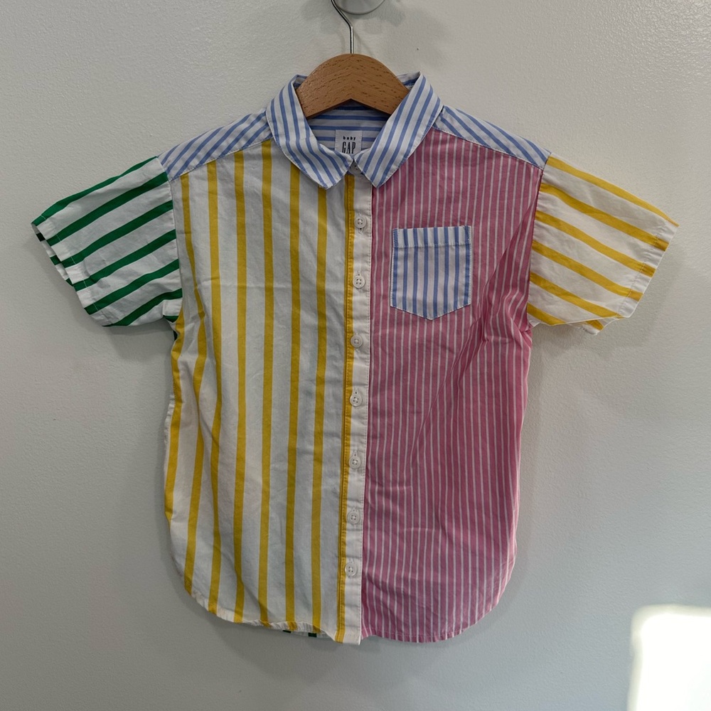 Baby GAP Striped Shirt Yellow Green Blue Pink Milk Button Down Boys 18-24 mo.